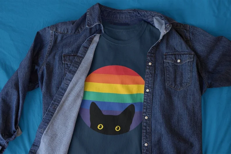 Peeking Cat in Rainbow Circle | Unisex Basic Softstyle T-Shirt 
Peeking Cat in Rainbow Circle | Unisex Basic Softstyle T-Shirt