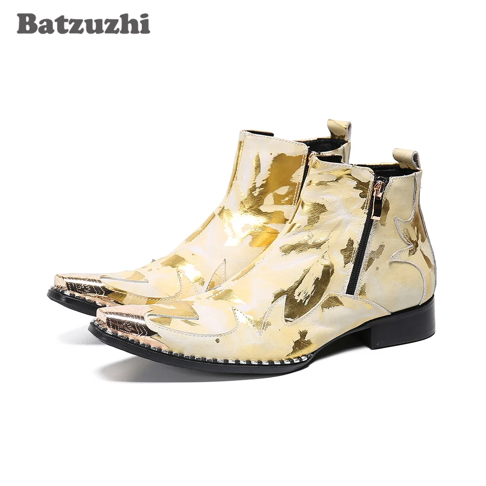 Batzuzhi Luxury Handmade Men Boots Pointed Iron Toe Men's Leather Ankle Boots Gold Rock Party and Wedding Footwear botas hombre
Batzuzhi Luxury Handmade Men Boots Pointed Iron Toe Men's Leather Ankle Boots Gold Rock Party and Wedding Footwear botas hombre