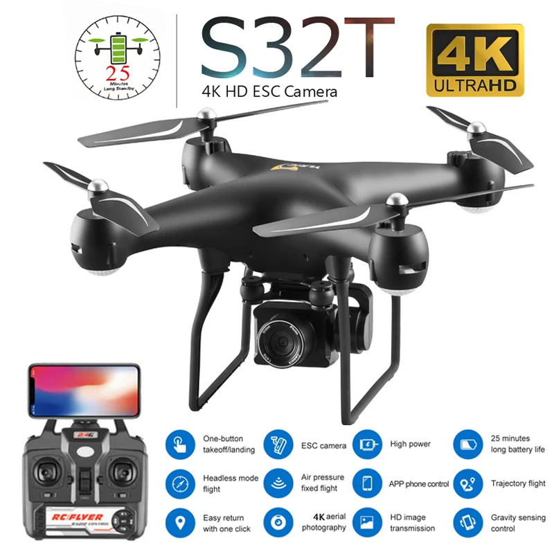 S32T Профессиональный беспилотник с вращающейся камерой ESC 4K HD WiFi FPV высота