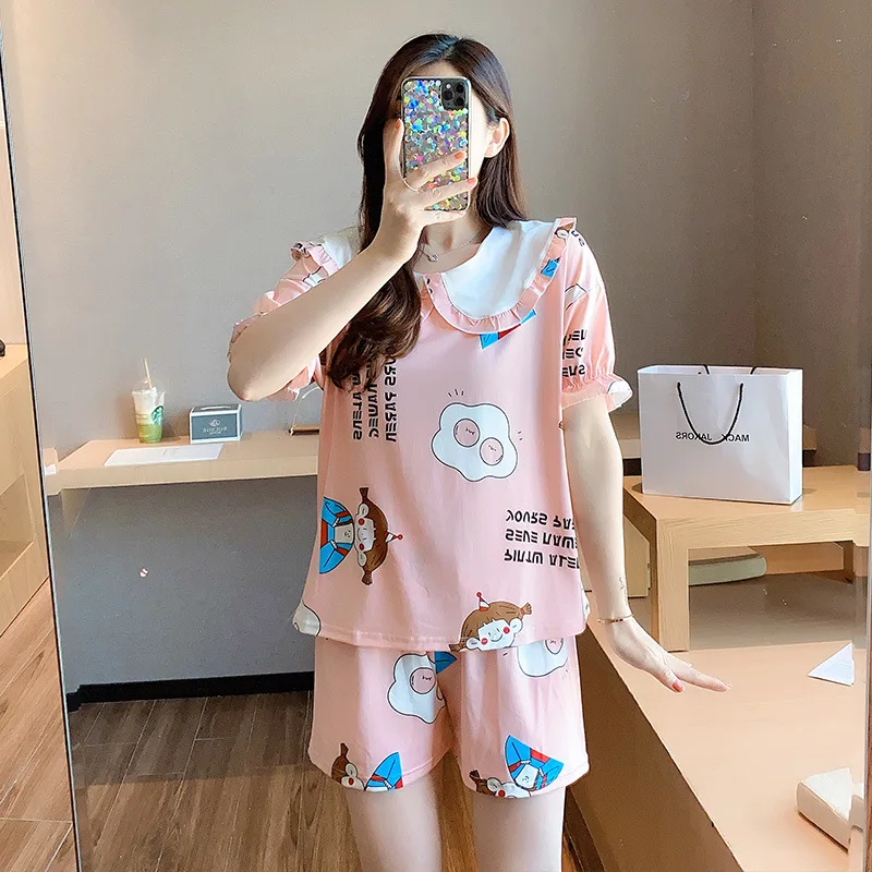Summer Pajamas Women's Short-Sleeved Shorts Thin Doll Collar Sweet Princess Cartoon Mickey Homewear Set Sleepwear pijama mujer
Summer Pajamas Women's Short-Sleeved Shorts Thin Doll Collar Sweet Princess Cartoon Mickey Homewear Set Sleepwear pijama mujer