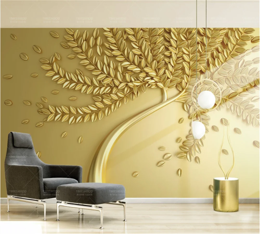 

Настенная роспись beibehang, новая современная Минималистичная 3d Трехмерная Роскошная золотая рельефная картина с изображением богатого дерев...