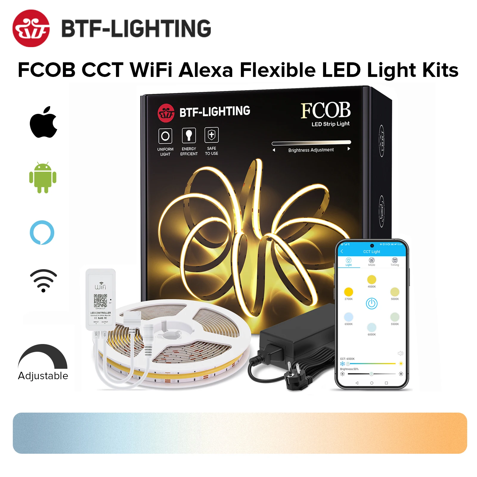 Мини Wi-Fi приложение FCOB CCT Светодиодная лента полный комплект RA90 с регулируемой яркостью Высокая плотность гибкий COB светильник s теплый белы...
Мини Wi-Fi приложение FCOB CCT Светодиодная лента полный комплект RA90 с регулируемой яркостью Высокая плотность гибкий COB светильник s теплый белы...