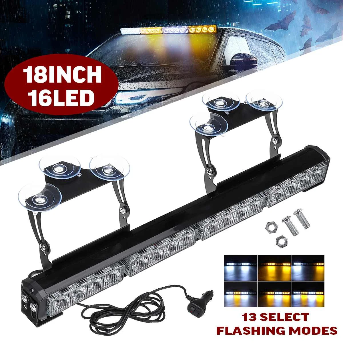 18 inch 16 LED Car Truck Roof Emergency Warning LED Beacon Strobe Light Bar Waterproof Hazard Signal Flashing Lamp 13 Modes
18 inch 16 LED Car Truck Roof Emergency Warning LED Beacon Strobe Light Bar Waterproof Hazard Signal Flashing Lamp 13 Modes