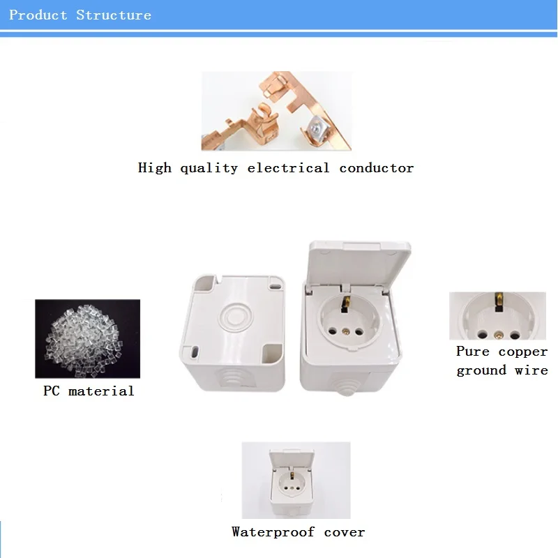 Weatherproof Outdoor Wall Power Socket 16A 250V EU Standard Electrical Outlet Grounded Surface Mounted Wiring | Электроника
