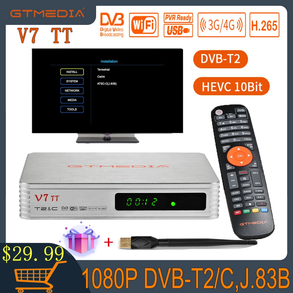 Новинка 2021 GTMEDIA V7 TT DVB-T/T2 + DVB-C поддержка H.265 HEVC 10bit спутниковый приемник комбинированный ТВ тюнер с антенной USB приложение youview
Новинка 2021 GTMEDIA V7 TT DVB-T/T2 + DVB-C поддержка H.265 HEVC 10bit спутниковый приемник комбинированный ТВ тюнер с антенной USB приложение youview
