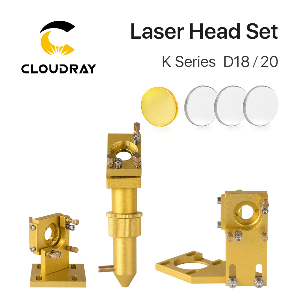 

Cloudray K Series CO2 Golden Laser Head Set Lens Dia12/18/20mm Mirror Dia 20mm for 2030 4060 K40 Laser Engraving Cutting Machine