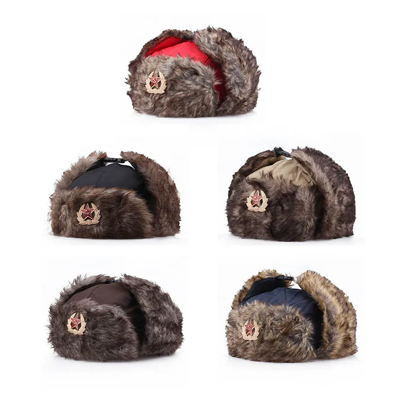 Retro Windproof Soviet Military Badge Bomber Hats Men Russia Ushanka Winter Faux Fur Warm Earflap Caps Snow Skiing Hat LB
Retro Windproof Soviet Military Badge Bomber Hats Men Russia Ushanka Winter Faux Fur Warm Earflap Caps Snow Skiing Hat LB