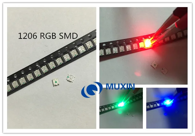 1206 RGB SMD светодиодный 50 шт. Шариков 3227 трехцветный красный зеленый синий ультра