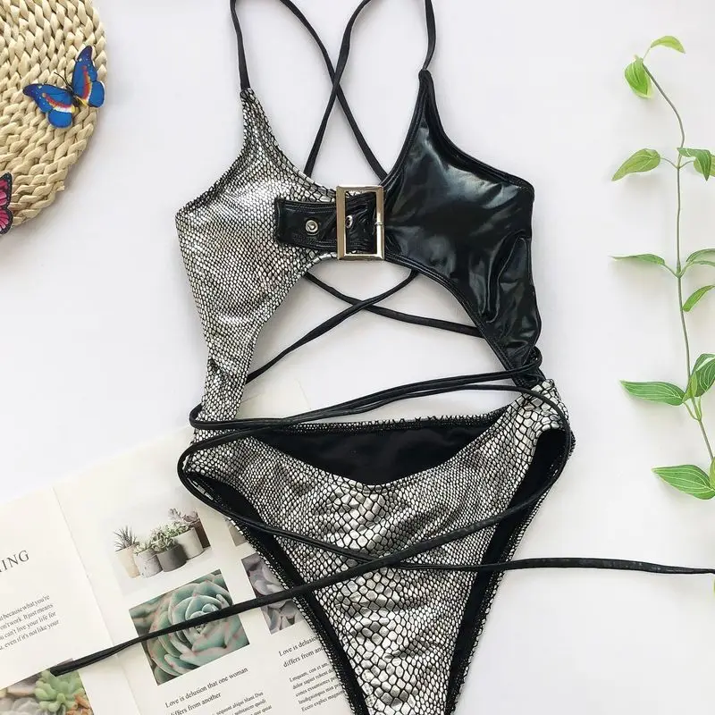 New Snake Skin Print One-piece Swimsuit Sexy Backless Bandage Bikini 2021 Hollow Out Swimwear Women Bathing Suit Monokini
New Snake Skin Print One-piece Swimsuit Sexy Backless Bandage Bikini 2021 Hollow Out Swimwear Women Bathing Suit Monokini