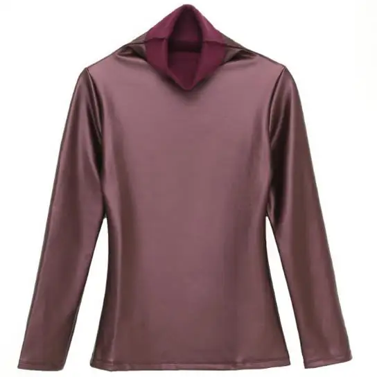 

Fashion Autumn Women PU Leather Tops Shirts turtleneck Long Sleeve slim Casual blouse plus siz 4XL