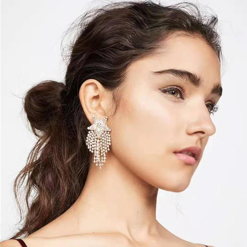 Ztech Luxury Shiny Rhinestone Star Show Big Long Dangle Earrings for Women Fashion Jewelry Trendy Statement Earrings Accessories
Ztech Luxury Shiny Rhinestone Star Show Big Long Dangle Earrings for Women Fashion Jewelry Trendy Statement Earrings Accessories