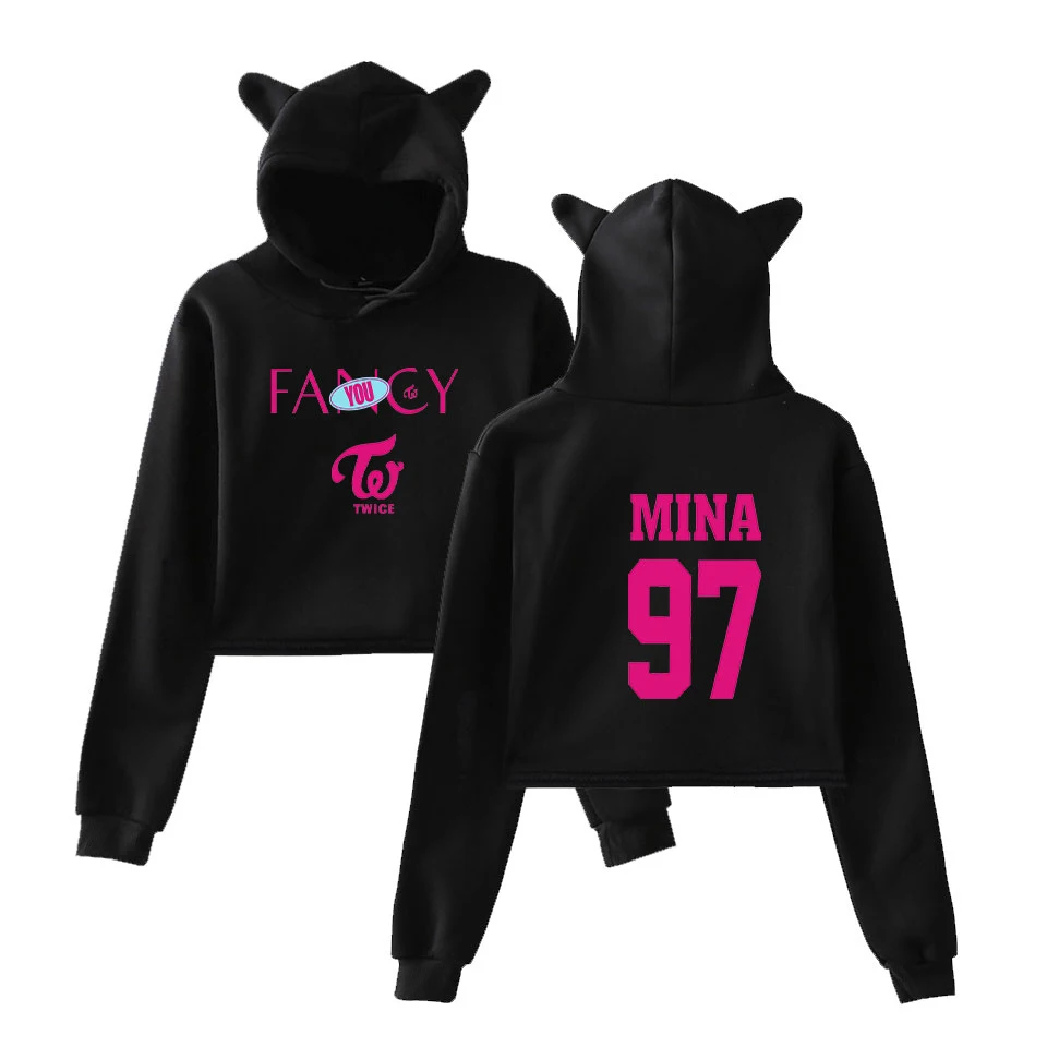 Twice Fancy Crop Топы женские Kpop модные толстовки с принтом корейский стиль два раза