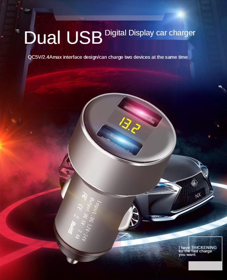 Dual USB Car Universal Fast Charge Charger For Mobile Phone/Tablet/Iphone Huawei/Samsung Car Charger With LED Display
Dual USB Car Universal Fast Charge Charger For Mobile Phone/Tablet/Iphone Huawei/Samsung Car Charger With LED Display