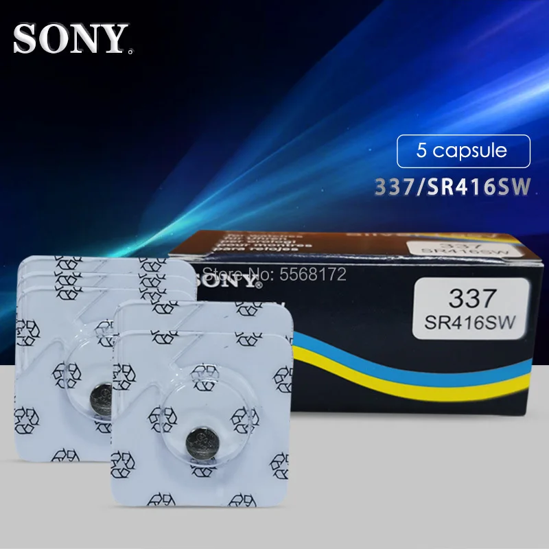 5pcs FOR SONY Original New Single grain Watch battery 337 SR416SW Silver 1.55V button cell battery for watch LED Headphone
5pcs FOR SONY Original New Single grain Watch battery 337 SR416SW Silver 1.55V button cell battery for watch LED Headphone