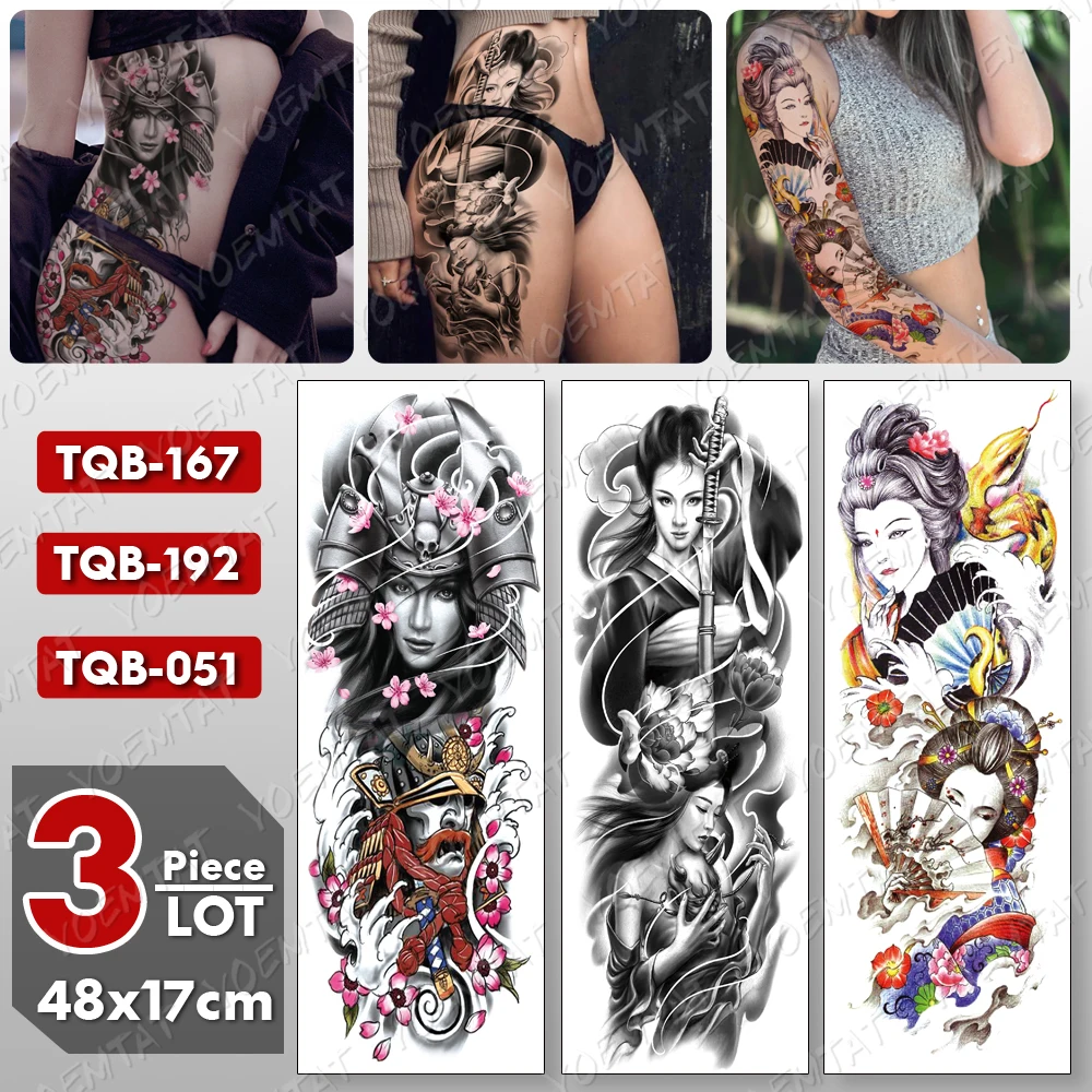 3 pcs/lot Large Arm Sleeve Tattoo Geisha Cherry Blossoms Waterproof Temporary Tatto Sticker Leg Body Art Full Fake Tatoo Women
3 pcs/lot Large Arm Sleeve Tattoo Geisha Cherry Blossoms Waterproof Temporary Tatto Sticker Leg Body Art Full Fake Tatoo Women