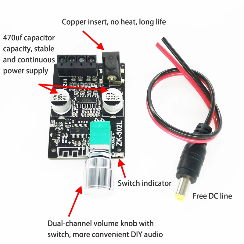 MINI Bluetooth 5.0 Wireless Audio Digital Power amplifier Stereo board 50Wx2 Bluetooth Amp Amplificador ZK-502L
MINI Bluetooth 5.0 Wireless Audio Digital Power amplifier Stereo board 50Wx2 Bluetooth Amp Amplificador ZK-502L