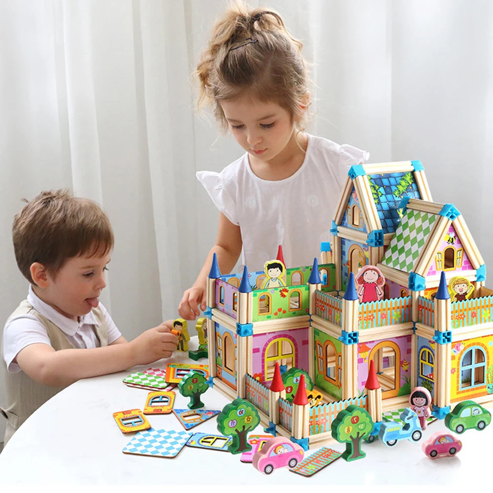 128/268PCS DIY Doll House Building Wooden Blocks Set Montessori Master Architect Puzzle Toys for Children Construct Model
128/268PCS DIY Doll House Building Wooden Blocks Set Montessori Master Architect Puzzle Toys for Children Construct Model