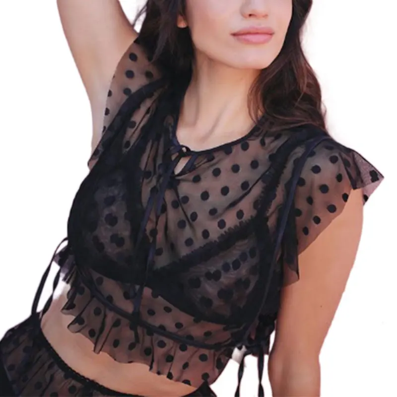 New Free shipping Women clothes Sexy Lace Sheer Sleeveless Casual Mesh Tops Dot shorts 2pc summer Polyester transparent outfit
New Free shipping Women clothes Sexy Lace Sheer Sleeveless Casual Mesh Tops Dot shorts 2pc summer Polyester transparent outfit