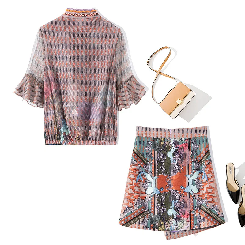 Fashion Summer Twinsets Runway 2021 High Quality Flare Sleeve Lace Blouse+Bow Mini Irregular Skirts Flower Print Sets
Fashion Summer Twinsets Runway 2021 High Quality Flare Sleeve Lace Blouse+Bow Mini Irregular Skirts Flower Print Sets