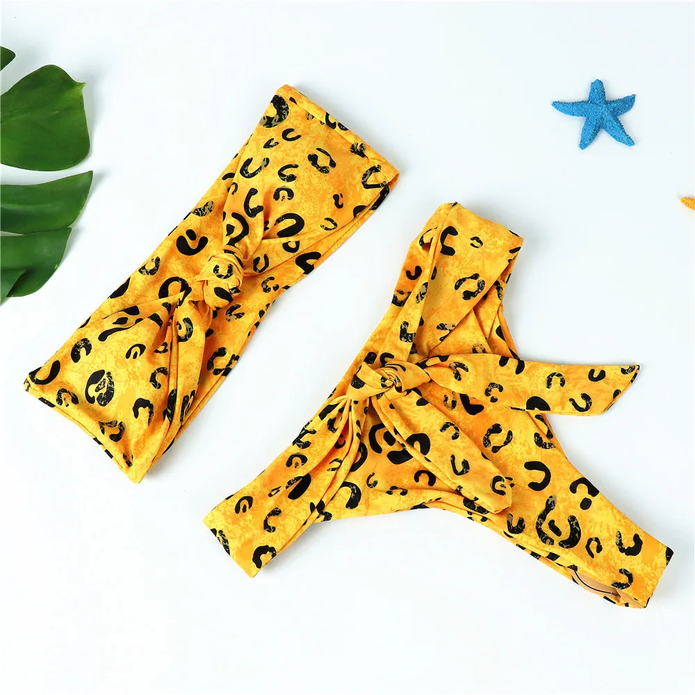 Knot Bandeau Bikini 2020 Leopard Swimwear Women Bathers Yellow Push Up Swimsuit Female Thong Bikini Sexy Bathing Suit Biquini
Knot Bandeau Bikini 2020 Leopard Swimwear Women Bathers Yellow Push Up Swimsuit Female Thong Bikini Sexy Bathing Suit Biquini