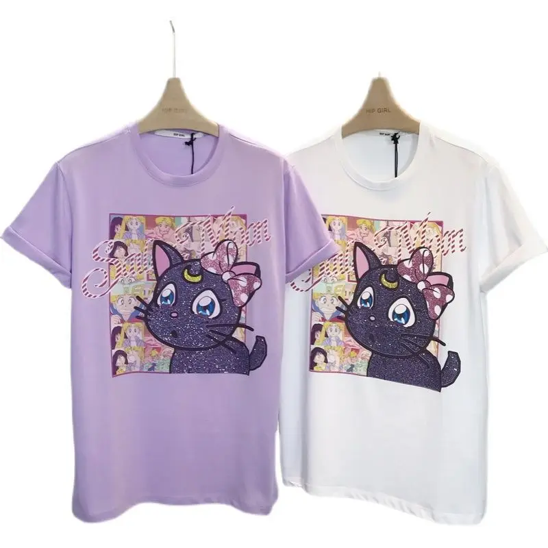2021 Beading Sakura T-shirt Cute Cat Harajuku Oversize Short-Sleeved HIp Hop Women Cotton Crystal Korean Female Clothes
2021 Beading Sakura T-shirt Cute Cat Harajuku Oversize Short-Sleeved HIp Hop Women Cotton Crystal Korean Female Clothes