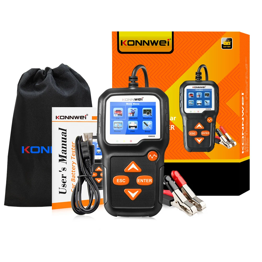 KONNWEI KW650 Car Motorcycle Battery Tester 12V 6V Battery System Analyzer 2000CCA Charging Cranking Test Tools for the Car
KONNWEI KW650 Car Motorcycle Battery Tester 12V 6V Battery System Analyzer 2000CCA Charging Cranking Test Tools for the Car