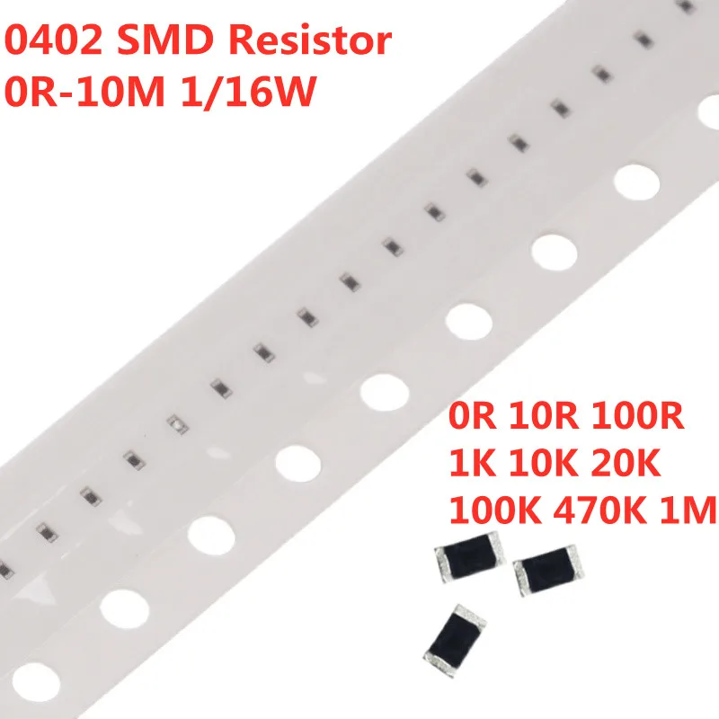 100PCS/LOT 0402 SMD Resistor 0R-10M 1/16W 0 1 10 100 220 330ohm 1K 2.2K 3K 4.7K 5.1K 10K 100K 150K 0R 1R 2.2R 10R 100R 220R 330R
100PCS/LOT 0402 SMD Resistor 0R-10M 1/16W 0 1 10 100 220 330ohm 1K 2.2K 3K 4.7K 5.1K 10K 100K 150K 0R 1R 2.2R 10R 100R 220R 330R