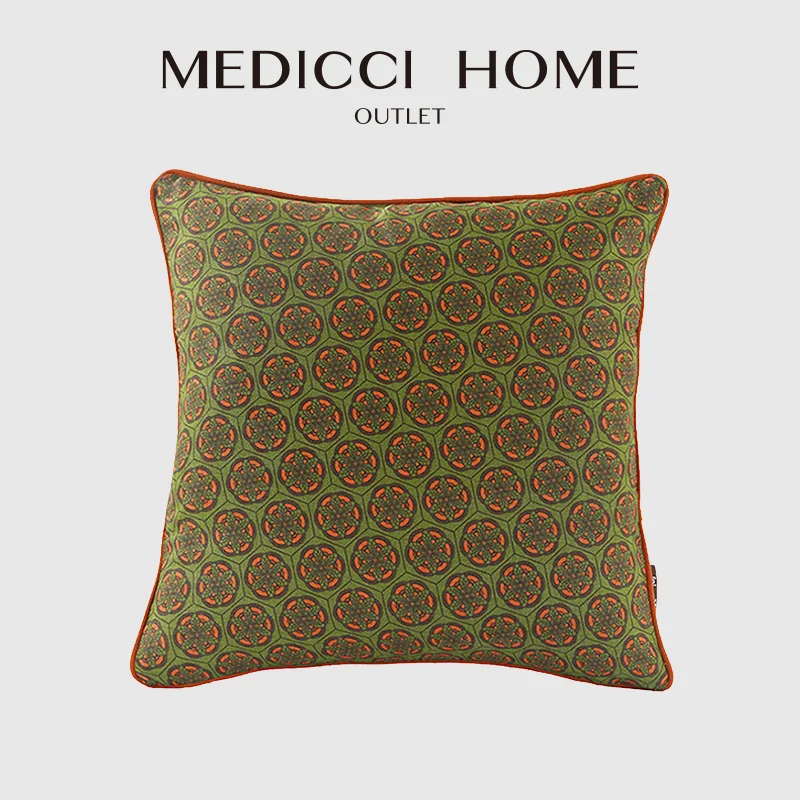 

Medicci Home Cushion Cover Retro Chinoiserie Chinese Feature Hexagon Flowers Green Orange Throw Pillow Case Trendy Pretty Decor