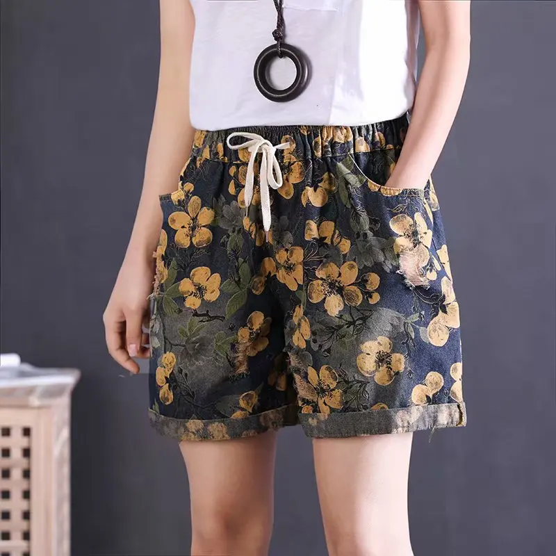 Fashion Summer Print Floral Denim Shorts Women Elastic Waist Drawstring All-Match Pocket Feminino Short Pants
Fashion Summer Print Floral Denim Shorts Women Elastic Waist Drawstring All-Match Pocket Feminino Short Pants