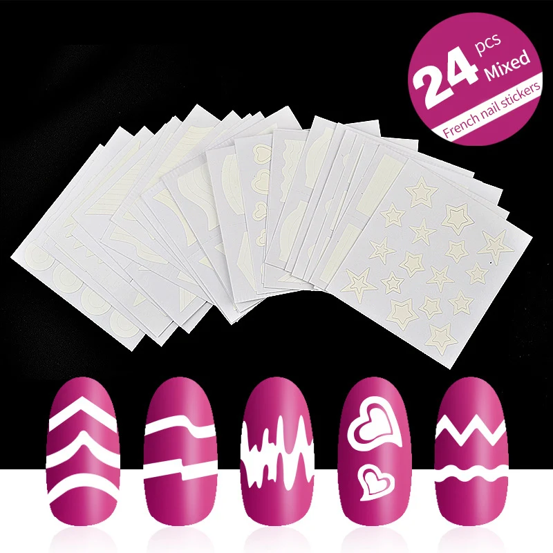 24PCS Designs Nail Stickers Set Mixed French Smile Series Nail Sticker Triple 48 Models Star Love Pattern All for Manicure
24PCS Designs Nail Stickers Set Mixed French Smile Series Nail Sticker Triple 48 Models Star Love Pattern All for Manicure