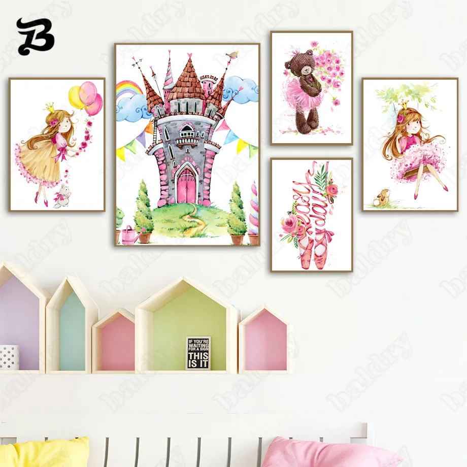Canvas Painting for Living Room Cartoon Beautiful Pink Princess and Teddy Bear Wall Art Posters Prints for Girls Room Wall Decor 
Canvas Painting for Living Room Cartoon Beautiful Pink Princess and Teddy Bear Wall Art Posters Prints for Girls Room Wall Decor