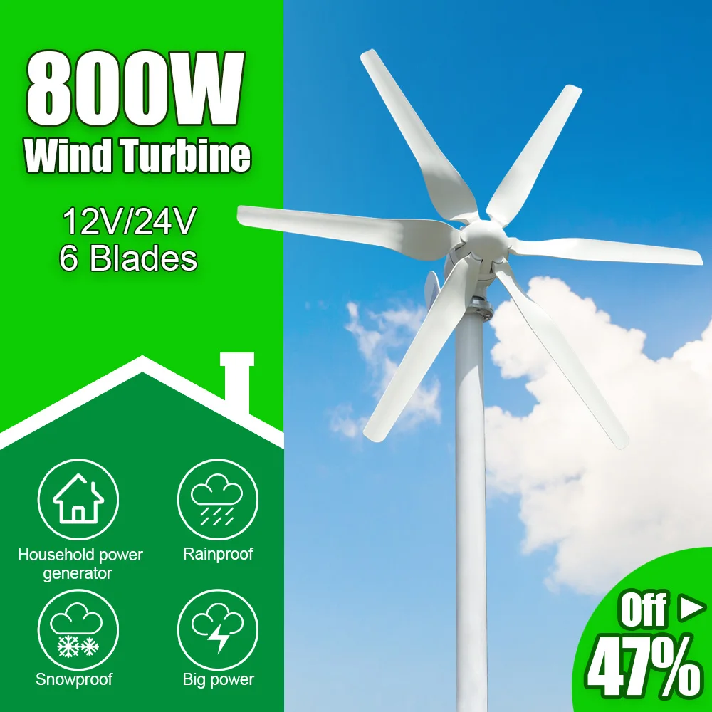 Oversea Warehouses 800W 6 Blades Free Energy Wind Turbine Generator 12V 24V High Efficient For Home Yacht Farm Street Lamps 
Oversea Warehouses 800W 6 Blades Free Energy Wind Turbine Generator 12V 24V High Efficient For Home Yacht Farm Street Lamps