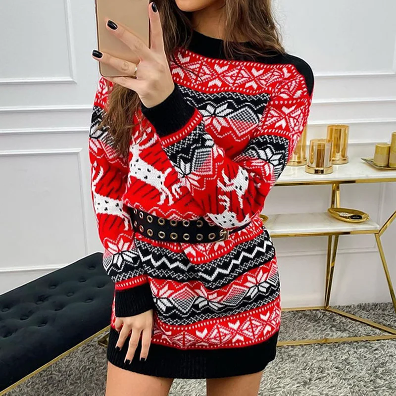 Autumn Winter Christmas Sweater Women Knitted Long Sweaters Ladies Elk Flower Sweater Pullover Women Knitwear 2021
Autumn Winter Christmas Sweater Women Knitted Long Sweaters Ladies Elk Flower Sweater Pullover Women Knitwear 2021