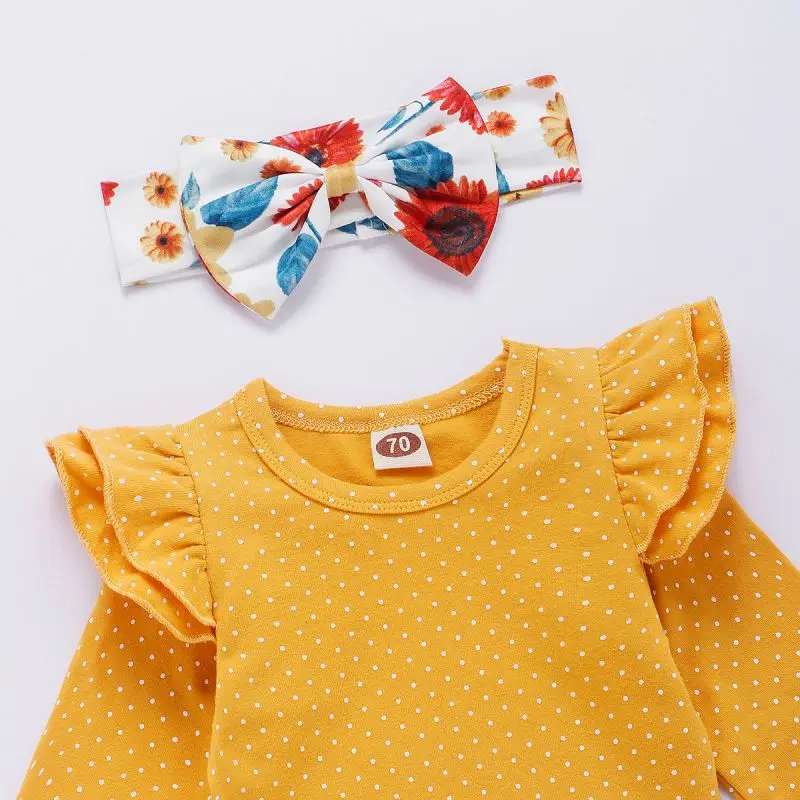 Baby's Sets Three Piece Girls Fashion Yellow Long Sleeved Bodysuit Flowers Print Trousers Hair Band Spring And Autumn New
Baby's Sets Three Piece Girls Fashion Yellow Long Sleeved Bodysuit Flowers Print Trousers Hair Band Spring And Autumn New