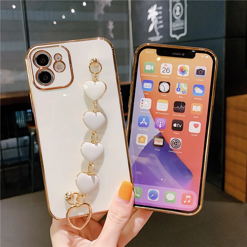 Love Heart Chain Wrist Bracelet Phone Case For iPhone 13 12 11 Pro Max Mini XS Max X XR 7 8 Plus SE 2020 Plating Edge Cover Case
Love Heart Chain Wrist Bracelet Phone Case For iPhone 13 12 11 Pro Max Mini XS Max X XR 7 8 Plus SE 2020 Plating Edge Cover Case