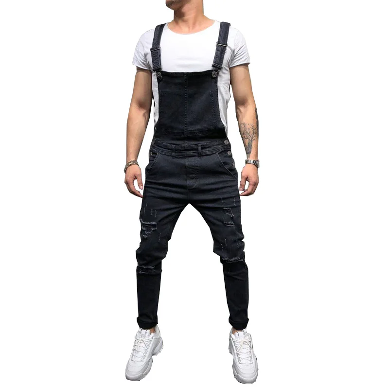 

Men's overall Fashion Men's Ripped Jeans Jumpsuits Hi Street Distressed Denim Bib Overalls For Man Suspender Pants Size S-XXXL