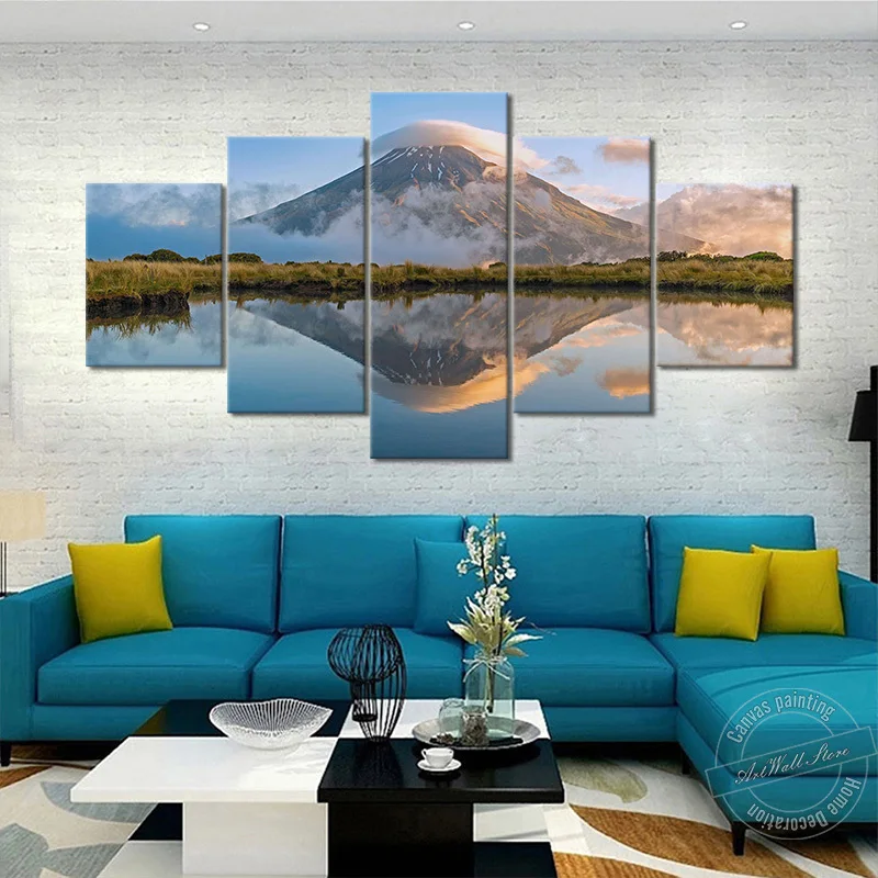 

Nordic Style Landscape Canvas Painting Egmont National Park Artwork Painting Lake Modern Art Wall Picture for Living Room Decor