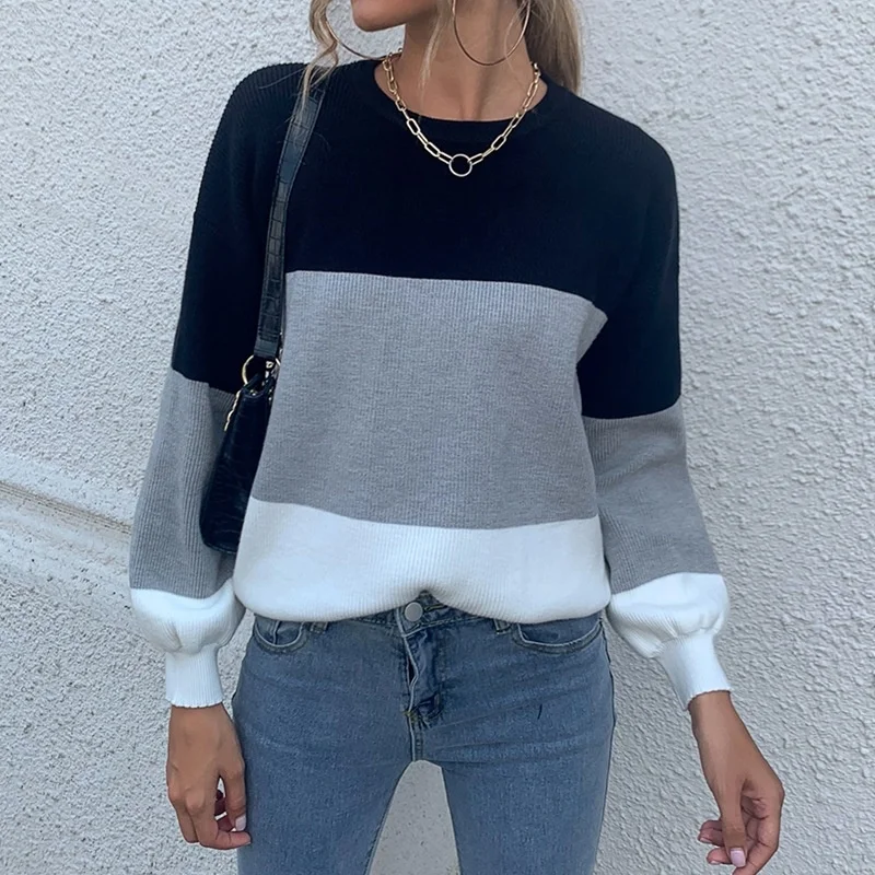 Женский трикотажный свитер контрастных цветов, повседневный свободный свитер на осень-зиму 2021
Женский трикотажный свитер контрастных цветов, повседневный свободный свитер на осень-зиму 2021