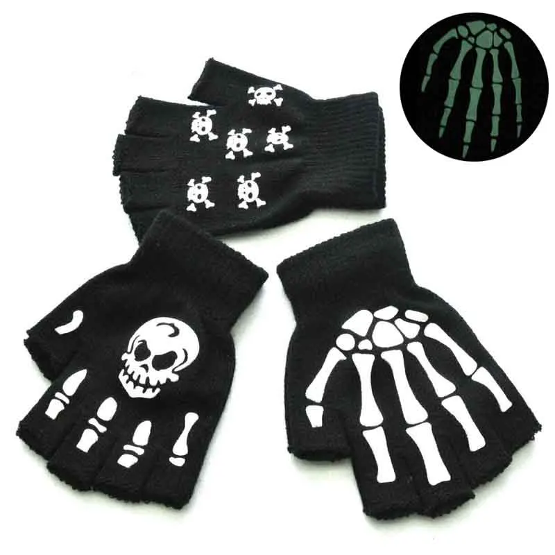 Unisex Adult Halloween Skeleton Skull Half Finger Gloves Glow in the Dark Fingerless Stretch Knitted Winter Mittens
Unisex Adult Halloween Skeleton Skull Half Finger Gloves Glow in the Dark Fingerless Stretch Knitted Winter Mittens