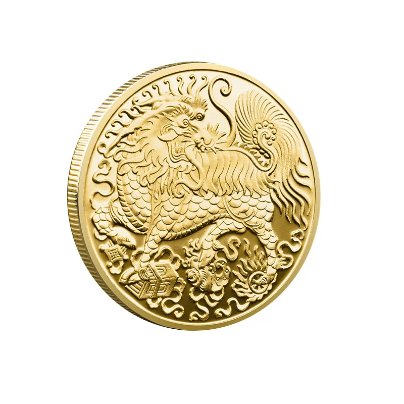 Ancient Chinese Mascot Commemorative Coins Mythology Mythical Beast Kylin Embossed Medal Gold and Silver Badge
Ancient Chinese Mascot Commemorative Coins Mythology Mythical Beast Kylin Embossed Medal Gold and Silver Badge