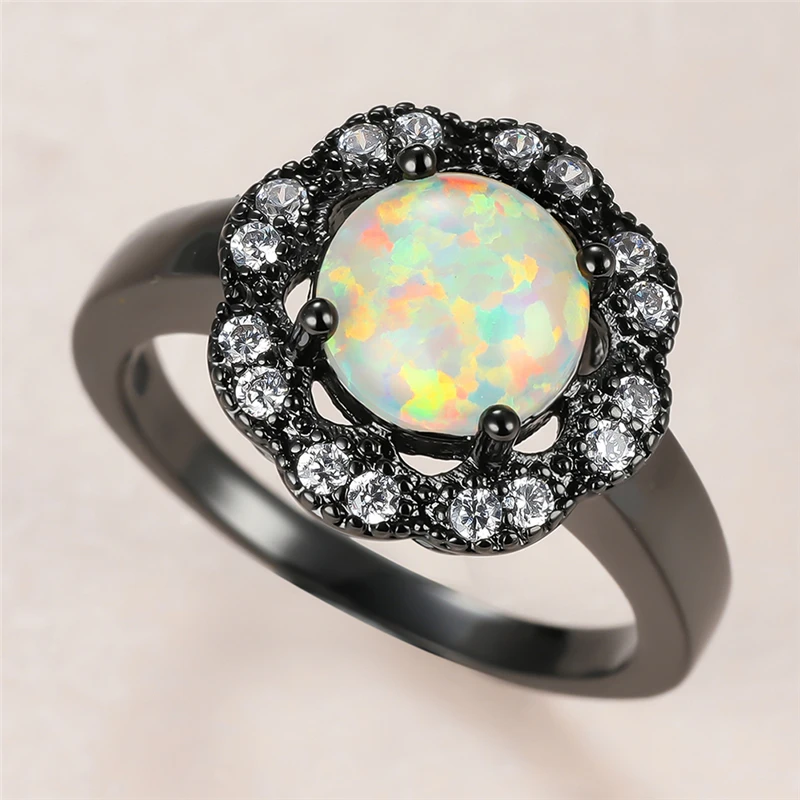 Luxury Female White Round Opal Ring Charm 14KT Black Gold Wedding Rings For Women Cute Bride Crystal Flower Engagement Ring
Luxury Female White Round Opal Ring Charm 14KT Black Gold Wedding Rings For Women Cute Bride Crystal Flower Engagement Ring