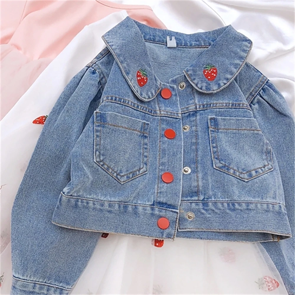Kids Baby Girls Long Sleeve Denim Jacket Fashion Strawberry Embroidery Button Coats Outerwear Spring Autumn Children Clothes
Kids Baby Girls Long Sleeve Denim Jacket Fashion Strawberry Embroidery Button Coats Outerwear Spring Autumn Children Clothes