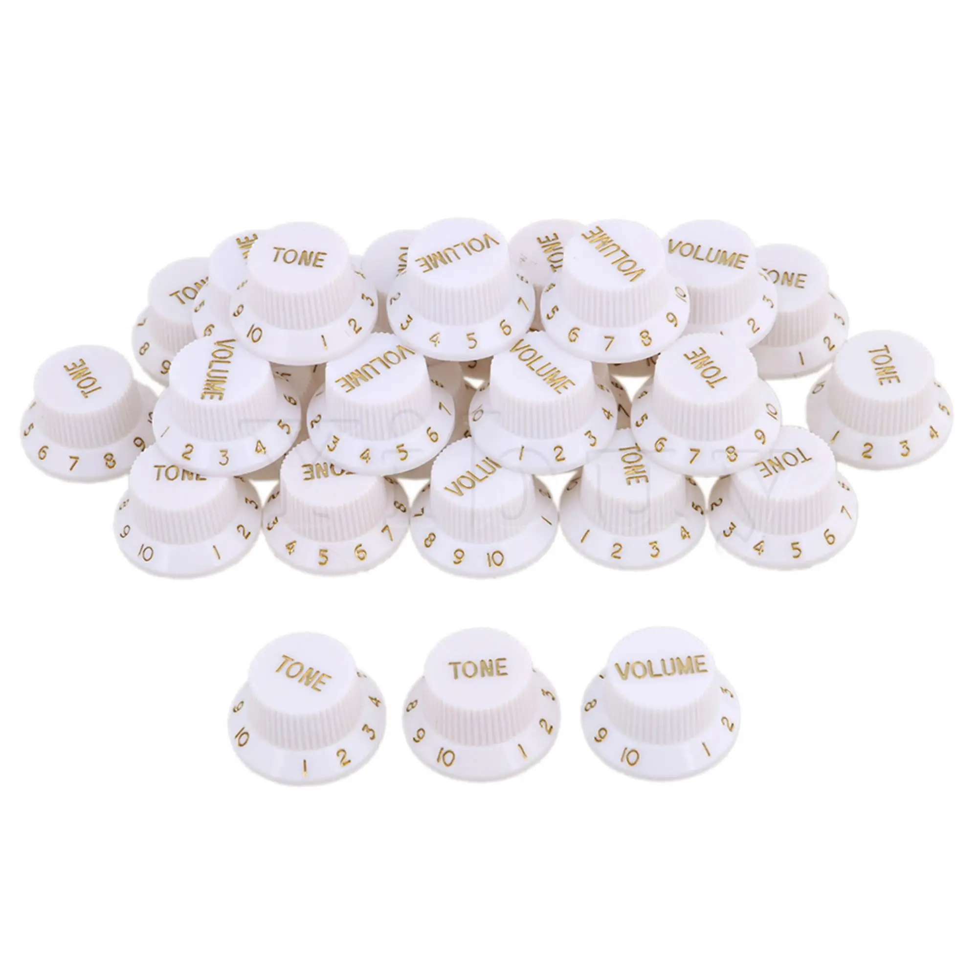 Yibuy Top Hat Guitar Plastic 10 Tone Knobs & 20 Volume Knobs White w/ Golden Numbers
Yibuy Top Hat Guitar Plastic 10 Tone Knobs & 20 Volume Knobs White w/ Golden Numbers