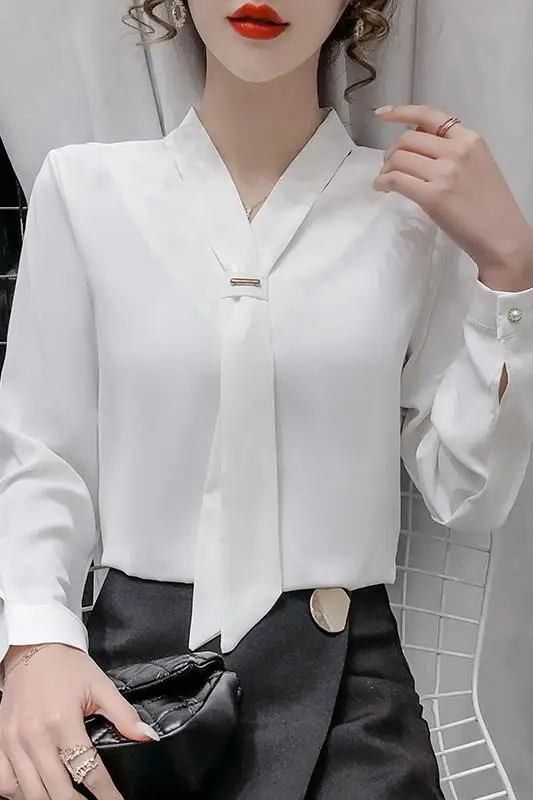 COIGARSAM Full Sleeve korean blouse women New Spring Chiffon blusas womens tops and blouses White 9009
COIGARSAM Full Sleeve korean blouse women New Spring Chiffon blusas womens tops and blouses White 9009