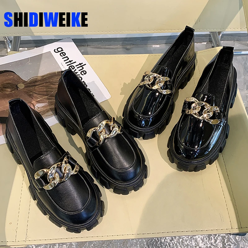 Women Spring New Black Platform Flats Shoes Women Loafers Slip On Boat Shoes Metal Chain Designer Casual Leather Oxfords
Women Spring New Black Platform Flats Shoes Women Loafers Slip On Boat Shoes Metal Chain Designer Casual Leather Oxfords