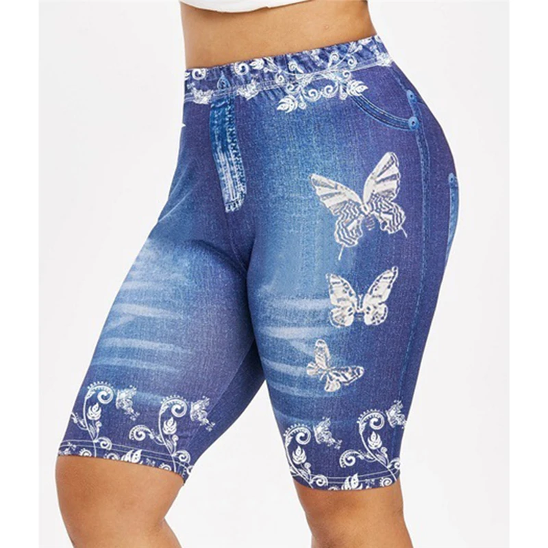 Джинсовые Леггинсы женские эластичные короткие брюки с принтом бабочки бриджи
