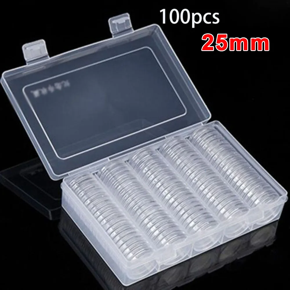 100pcs 25mm Clear Round Coin Capsule Containe Storage Box Gold Copper Coins Holder Portable Case Organize Box For Coin Collects
100pcs 25mm Clear Round Coin Capsule Containe Storage Box Gold Copper Coins Holder Portable Case Organize Box For Coin Collects