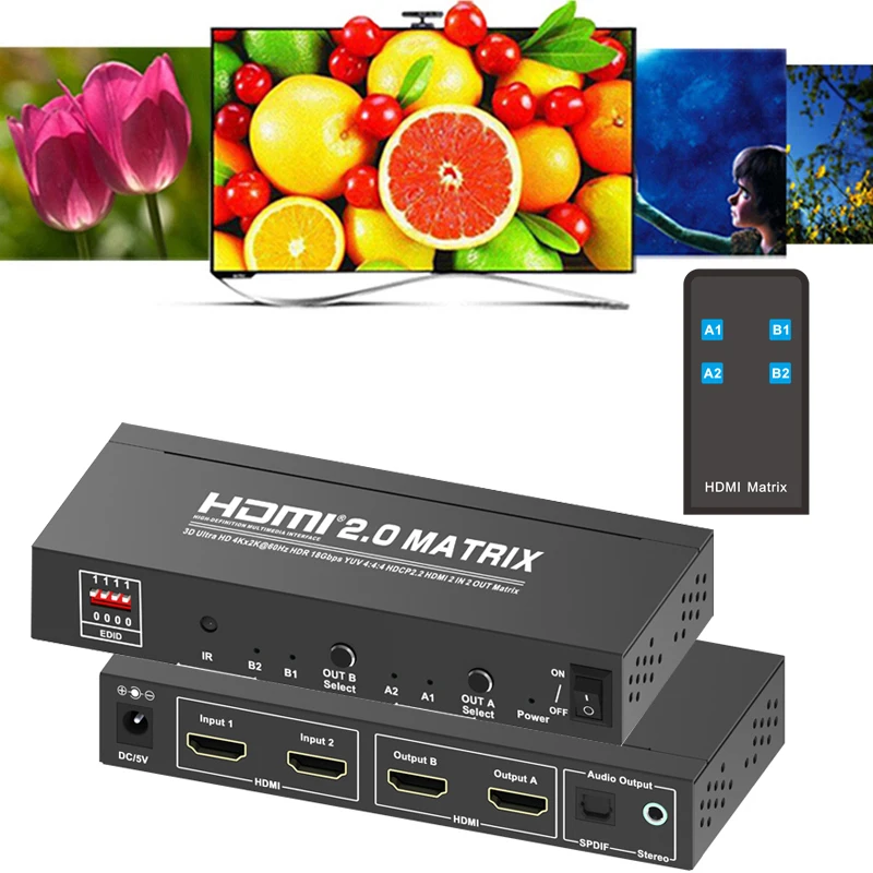 4K 60 Гц 2x2 HDMI матричный переключатель 2 в 2 монитора разветвитель видео преобразователь 3D EDID ARC HDR SPDIF аудио экстрактор DVD ПК к телевизору
4K 60 Гц 2x2 HDMI матричный переключатель 2 в 2 монитора разветвитель видео преобразователь 3D EDID ARC HDR SPDIF аудио экстрактор DVD ПК к телевизору