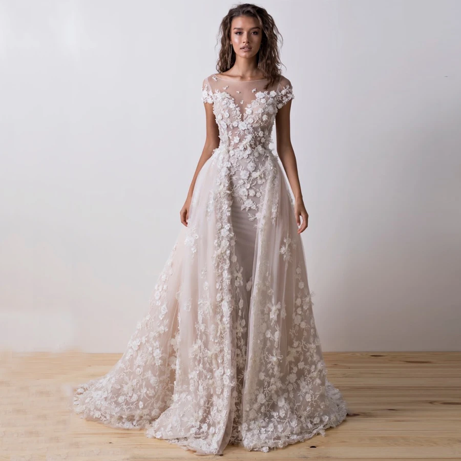 Кружевное Свадебное платье из двух частей с коротким рукавом и глубоким круглым вырезом
Кружевное Свадебное платье из двух частей с коротким рукавом и глубоким круглым вырезом