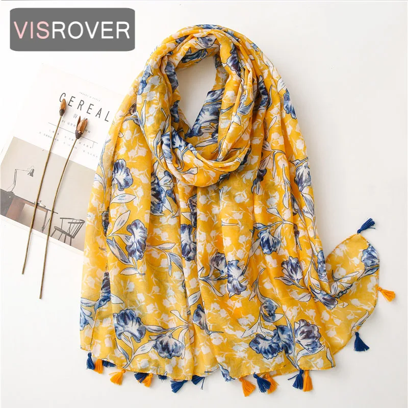 

VISROVER Multi Color Floral Scarf For Women Girl Beach Dress Top Lady Flower Print Hijab Beach Wrap Sun Protection Shawl Gift